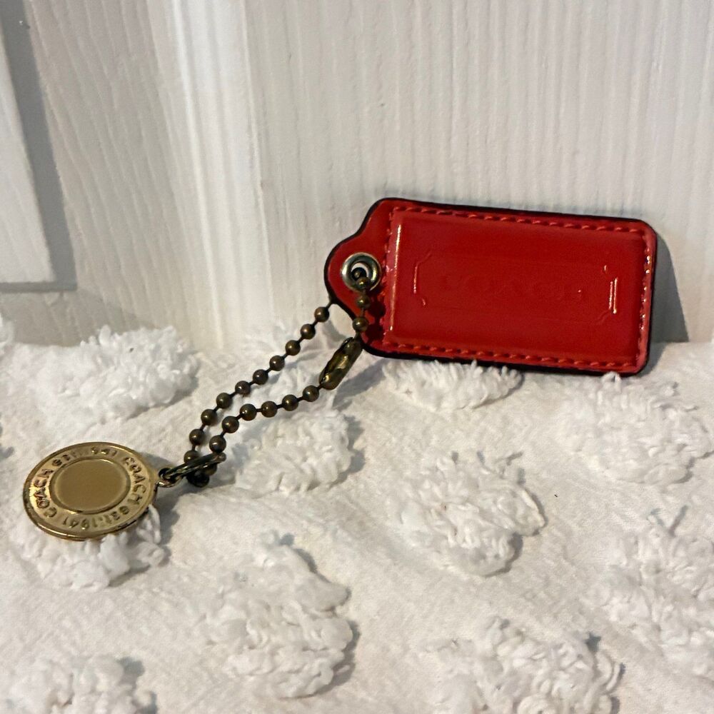 COACH Fob Y2K VINTAGE Round Disc Bag Charm Tangerine Tag Keychain Gold Brass